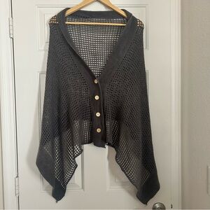 Women's Knit Scarf Shawl Cardigan Dual Use Button Fishnet Gray Size Medium